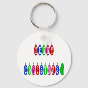 Bunte Frohe Weihnachten Ornamente-Schriftart Schlüsselanhänger