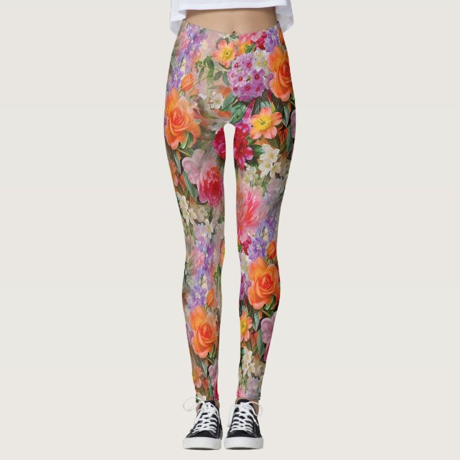 Bunte Frühlings-Blumen Leggings (Vorderseite)