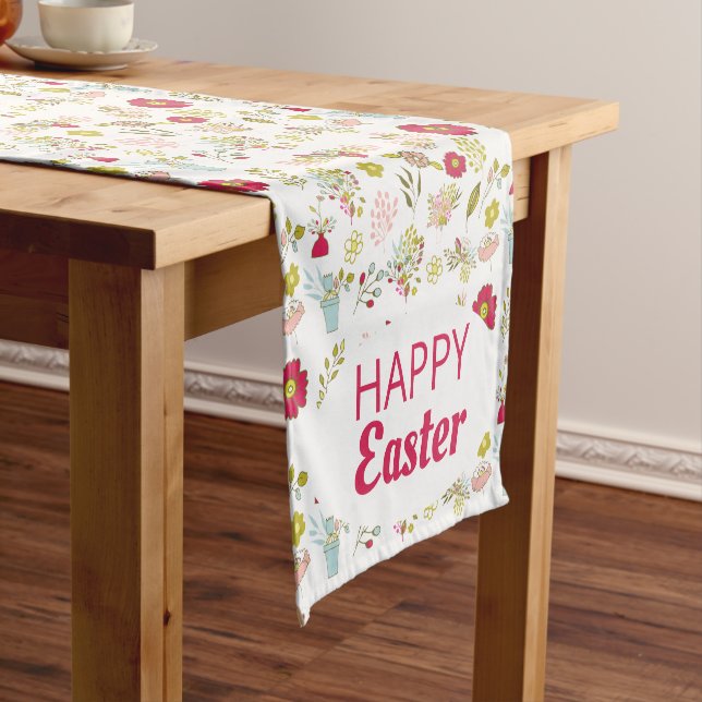 Bunte Frühlingsblumen Happy Oaster Kurzer Tischläufer (Beispiel)