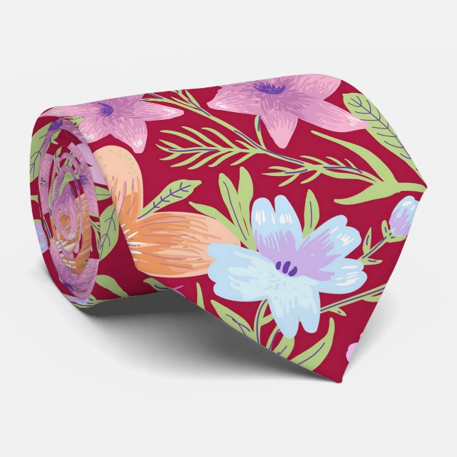 Bunte Frühlingsblumen Krawatte (Gerollt)