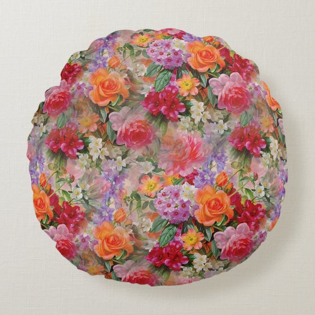 Bunte Frühlingsblumen Rundes Kissen (Vorderseite)