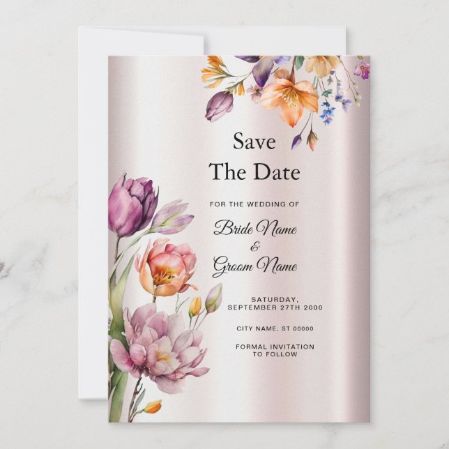 Bunte Frühlingsblumen Save the Date (Vorderseite)