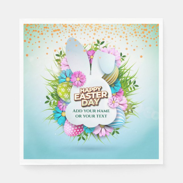 Bunte Frühlingshasen-Oster-Eier & Blumen Serviette (Vorderseite)