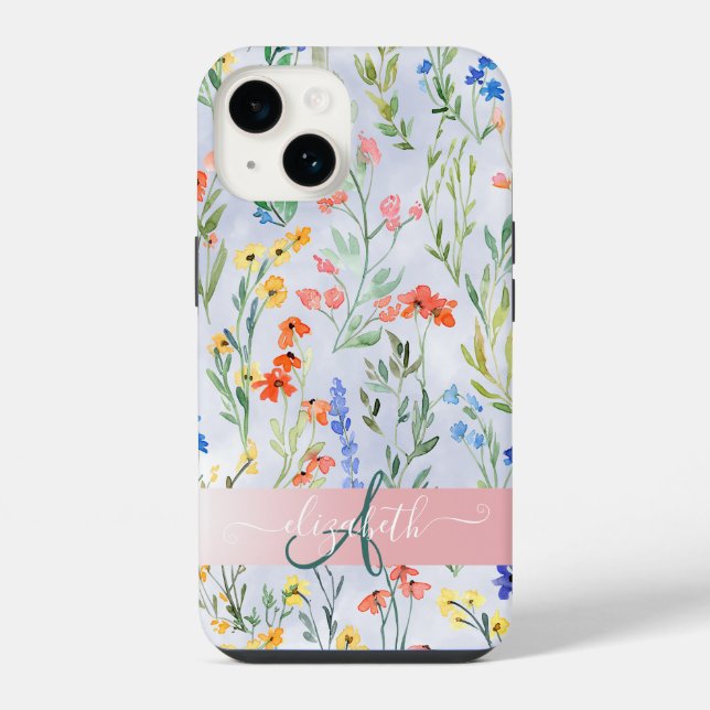 Bunte Frühlingswiesen-Blumenwiese Monogramm iPhone 14 Hülle (Rückseite)