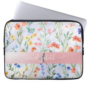 Bunte Frühlingswiesen-Blumenwiese Monogramm Laptopschutzhülle