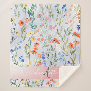 Bunte Frühlingswiesen-Blumenwiese Monogramm Sherpadecke