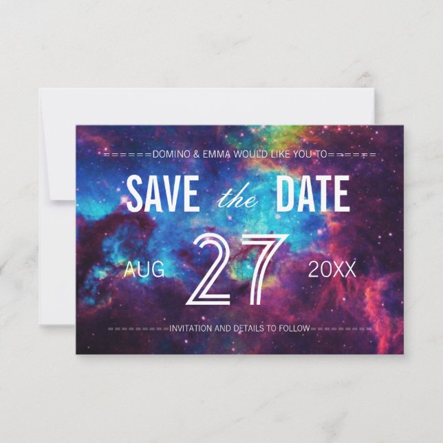 Bunte Galaxie Save the Date (Vorderseite)