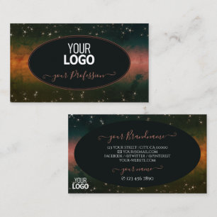 Bunte Galaxie und glitzernde Sterne mit Logo Visitenkarte