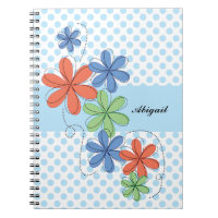 Bunte Gänseblümchen, blaue Polkapunkte,