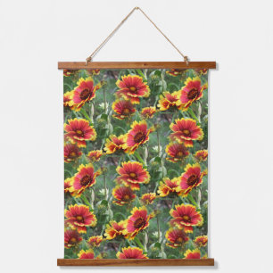 Bunte Gänseblümchen Blumen Natur Muster   Wandteppich Mit Holzrahmen