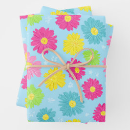Bunte Gänseblümchen Geschenkpapier Set