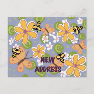 Bunte Gartenpostkarte, die eine neue Adresse ankün Postkarte