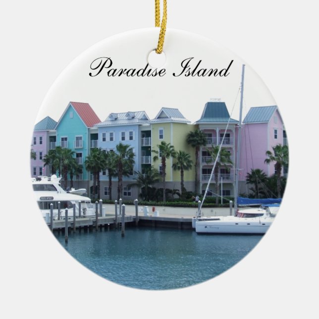 Bunte Gebäude Paradies-Insel-Bahamas Keramikornament (Vorne)