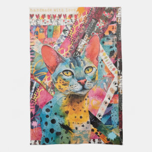 Bunte gemischte Mixed-Paper-Katze-Kollage Geschirrtuch