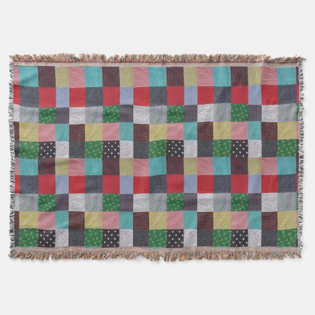 bunte gemusterte Quadrate Vintager Patchwork Decke (Vorderseite)