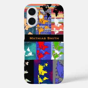 bunte geographisch gemischte Weltkarten iPhone 16 Hülle