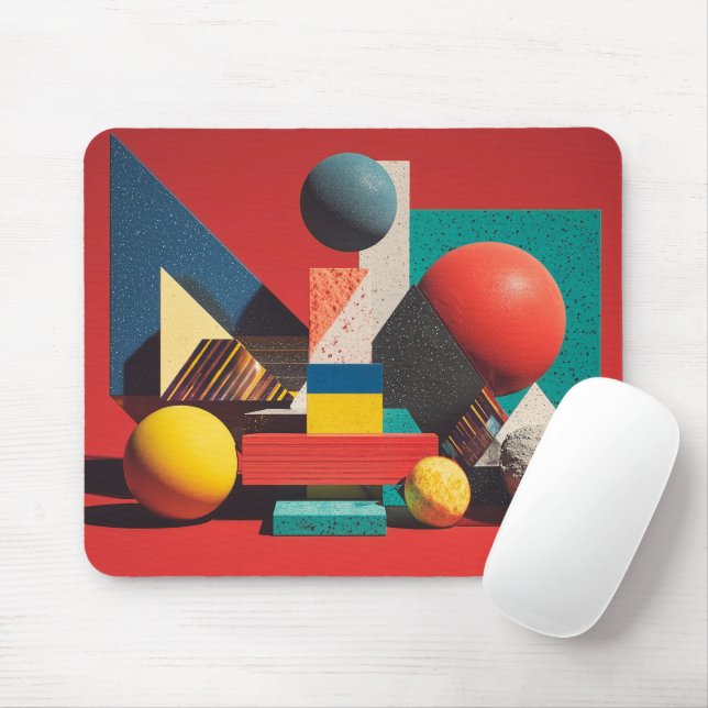 Bunte geometrische Formen auf rotem Hintergrund Mousepad (Mit Mouse)
