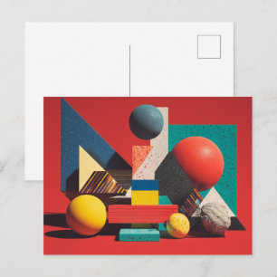Bunte geometrische Formen auf rotem Hintergrund Postkarte
