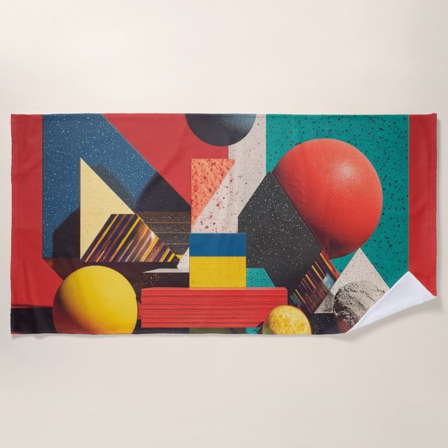 Bunte geometrische Formen auf rotem Hintergrund Strandtuch (Vorderseite)