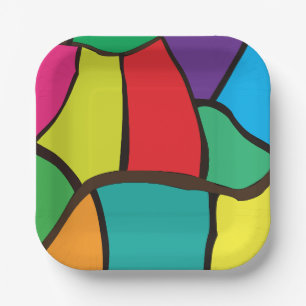 Bunte geometrische Formen Party Pappteller