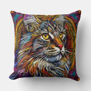 Bunte geometrische Katze abstrakter Stil Szene 🐱 Kissen