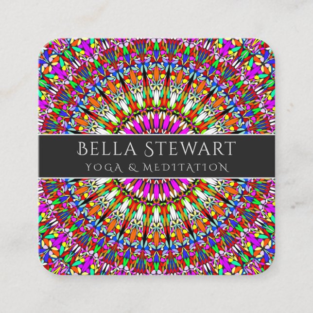 Bunte geometrische mit BlumenMandala Quadratische Visitenkarte (Vorderseite)