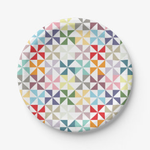 Bunte geometrische Pinwheels Pappteller