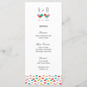 Bunte geometrische Wedding Dreieck-Herzen Menükarte
