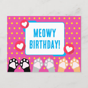 Bunte gepunktete Katzenpfoten Hochzeitstag Postkarte