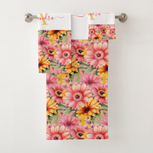 Bunte Gerbera-Margeriten Blumen Handtuch Set