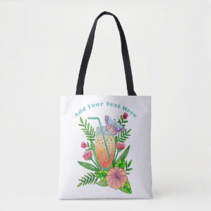 Bunte Getränke, Schmetterling und Blumen Tasche