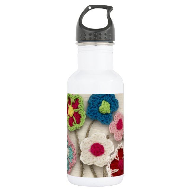 bunte gewirkte Blumen Edelstahlflasche (Vorderseite)