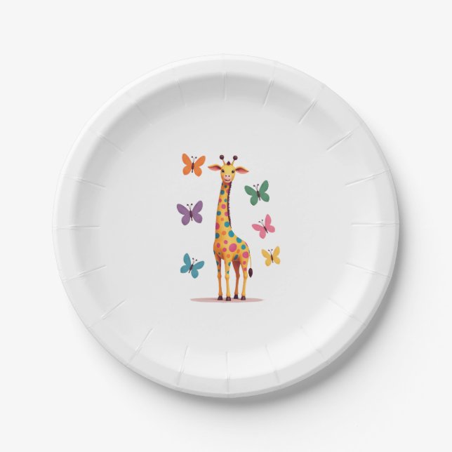 bunte Giraffe farbenfrohe Schmetterlinge Giraffe L Pappteller (Vorderseite)