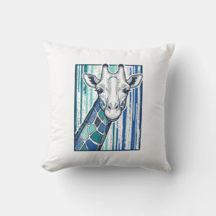 Bunte Giraffenporträt-Vintage-Stich-Vektorgrafik Kissen