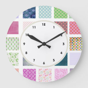 Bunte girly Quadratmuster-Wanduhr Große Wanduhr