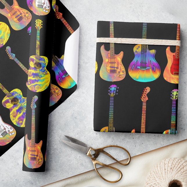 Bunte Gitarren Geschenkpapier (Colorful funky guitar pattern wrapping paper for guitarists musicians songwriters and music perform)