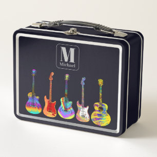 Bunte Gitarren Monogramm Schwarz Metall Brotdose