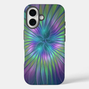 Bunte glänzende Fantasy-Blumen-Abstrakte Fraktal-K iPhone 16 Hülle