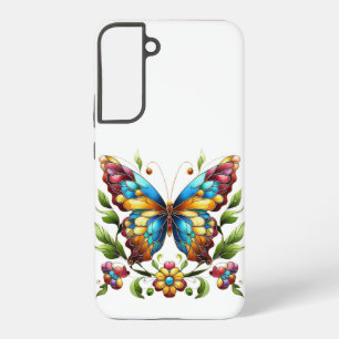 Bunte Glasmalerei Schmetterling mit Blumen Samsung Galaxy Hülle