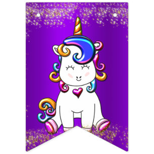 Bunte GlitzerUnicorns lila Wimpelkette