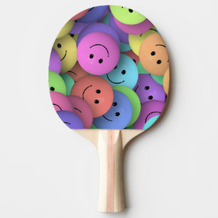 Bunte glückliche Gesichter Emoji Tischtennis Schläger