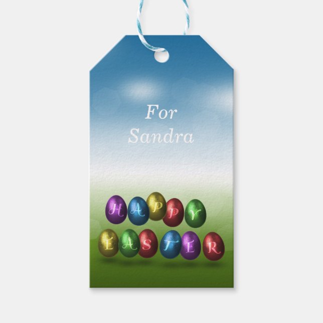 Bunte glückliche Ostereier Geschenkanhänger (Vorderseite)