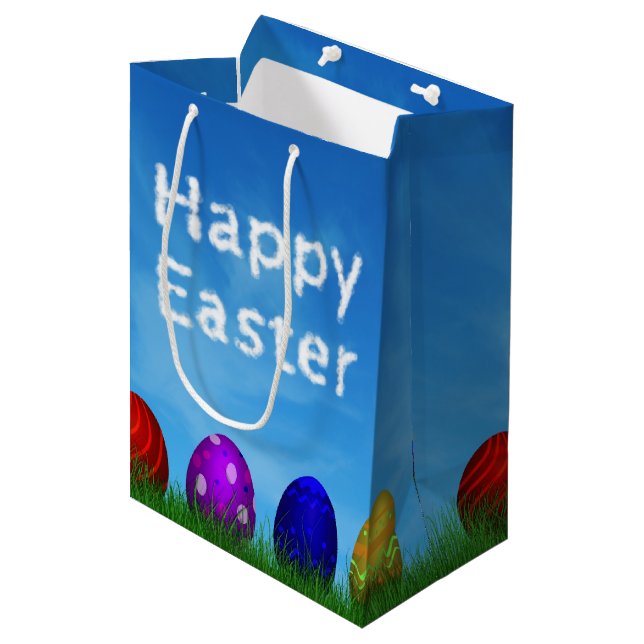 Bunte glückliche Ostereier Mittlere Geschenktüte (Vorderseite Schrägansicht)