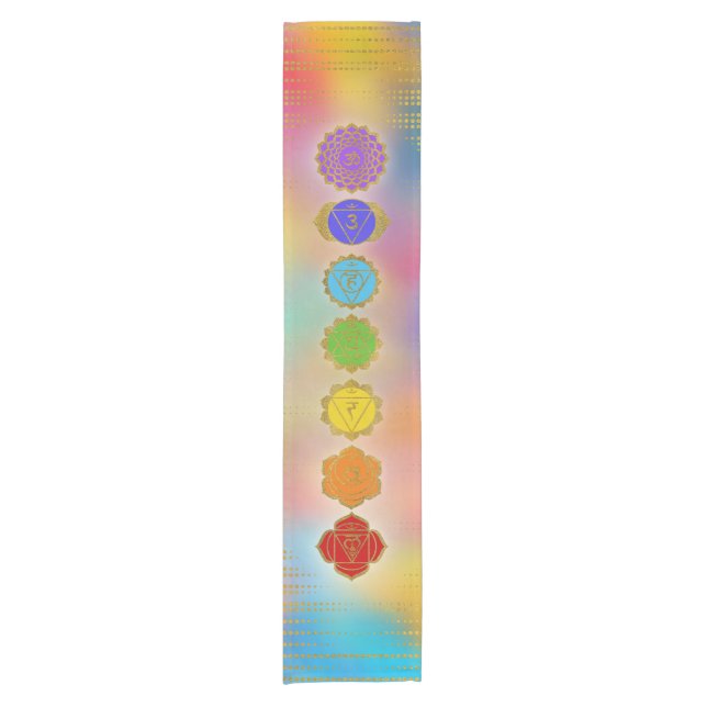 Bunte goldene Chakras Zusammensetzung Kurzer Tischläufer (Vorderseite)
