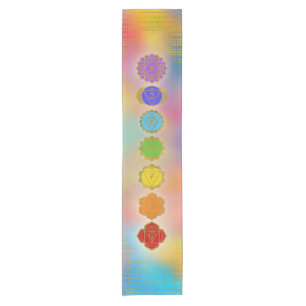 Bunte goldene Chakras Zusammensetzung Kurzer Tischläufer