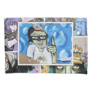 Bunte Grungy Straßen-Kunst-Collage Alt 6 Kissenbezug