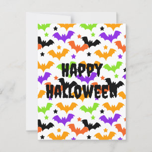 Bunte Halloween-Fledermäuse Postkarte
