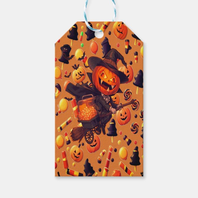 Bunte Halloween-Kürbis Geschenkanhänger (Vorderseite)