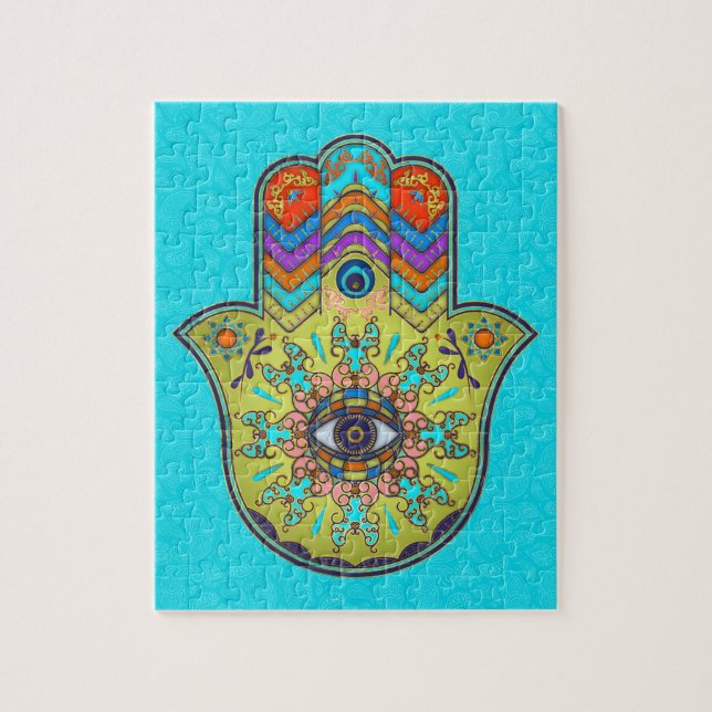 Bunte Hamsa Hand mit Paisley (Vertikal)