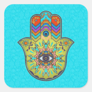 Bunte Hamsa Hand mit Paisley Quadratischer Aufkleber